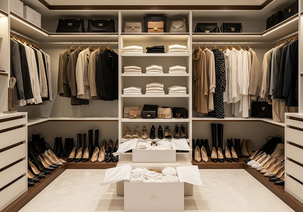 Luxury home packed in labeled Precision Concierge boxes